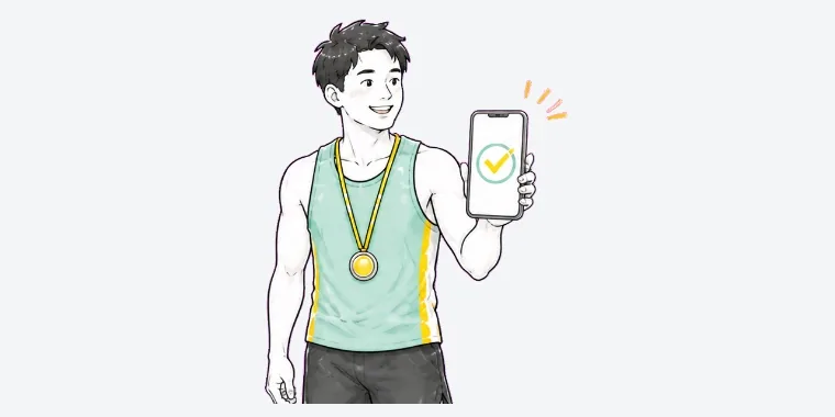 スマートフォンのRuntripアプリを掲げて見せるランナー